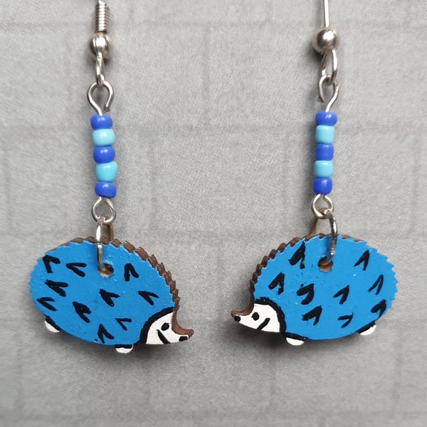 Hand painted wooden hedgehog earrings