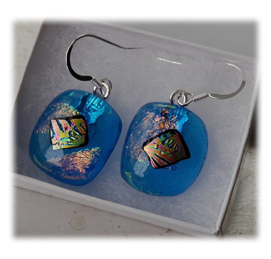 Handmade Fused Dichroic Glass Earrings 208 Turquoise Pink shimmer