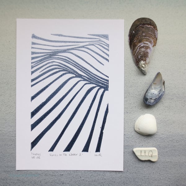 Wave linoprint open edition coastal modern art print contemporary graphic