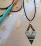 Green wooden diamond hand painted necklace 