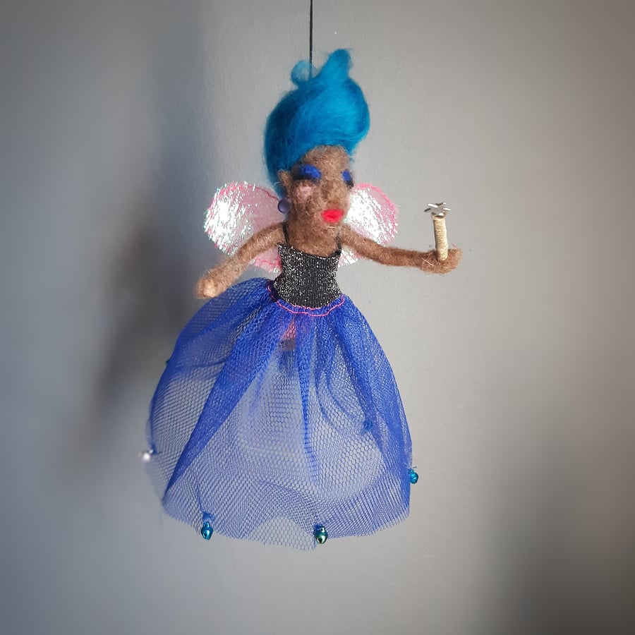  Blue fairy, Brown skinned fairy, Tree topper, Christmas ornament, Quirky fairy