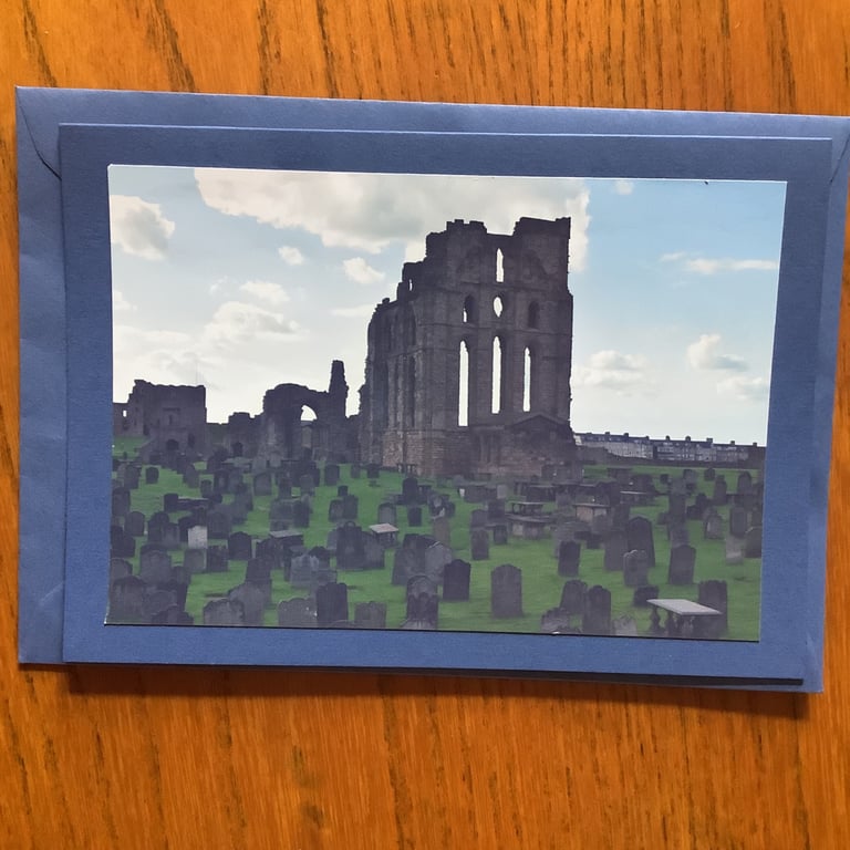 Handmade original photo card of Tynemouth Priory and Graveyard