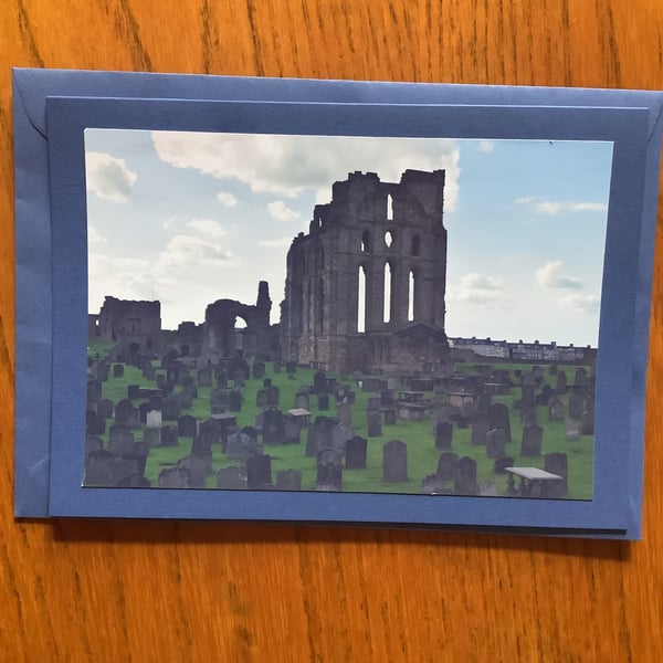 Handmade original photo card of Tynemouth Priory and Graveyard