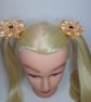 Gold Satin Ribbon Flower Hair Ties, Set of 2, Champagne Flower - Image 7