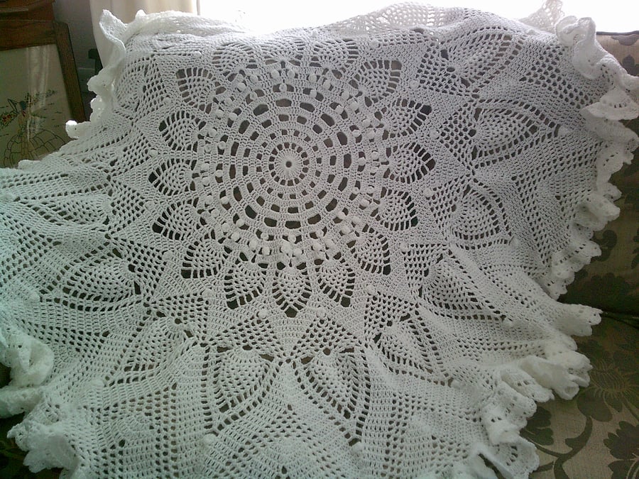 Crocheted Baby Shawl with Pineapple Design