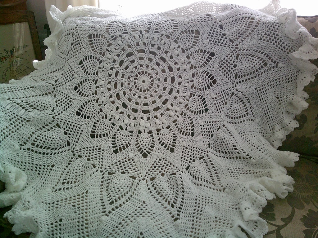 Crocheted Baby Shawl with Pineapple Design