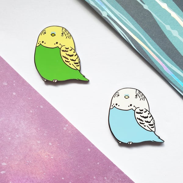 Cute budgie enamel pin badge, bird lovers gift, animal brooch 