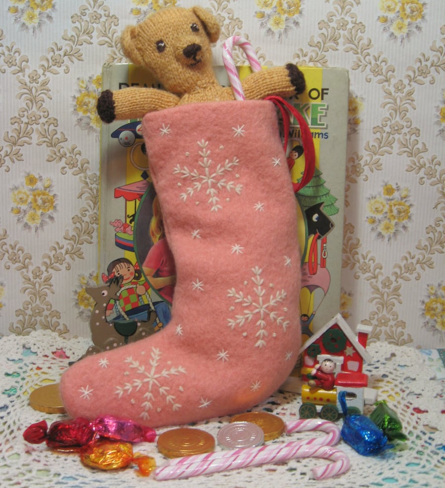 weeny rose pink Chritmas stocking