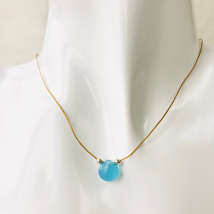 Blue chalcedony briolette gemstone necklace 