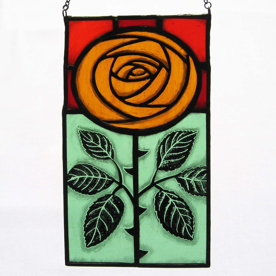 Golden Rose Stained Glass Panel