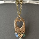Bronze and seaglass Pendant, unique, recycled materials
