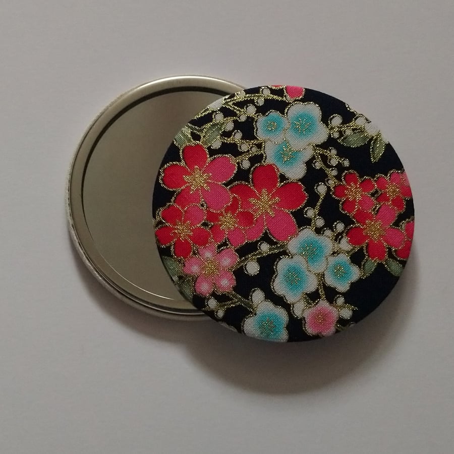 Floral Design Fabric Backed Pocket Mirror