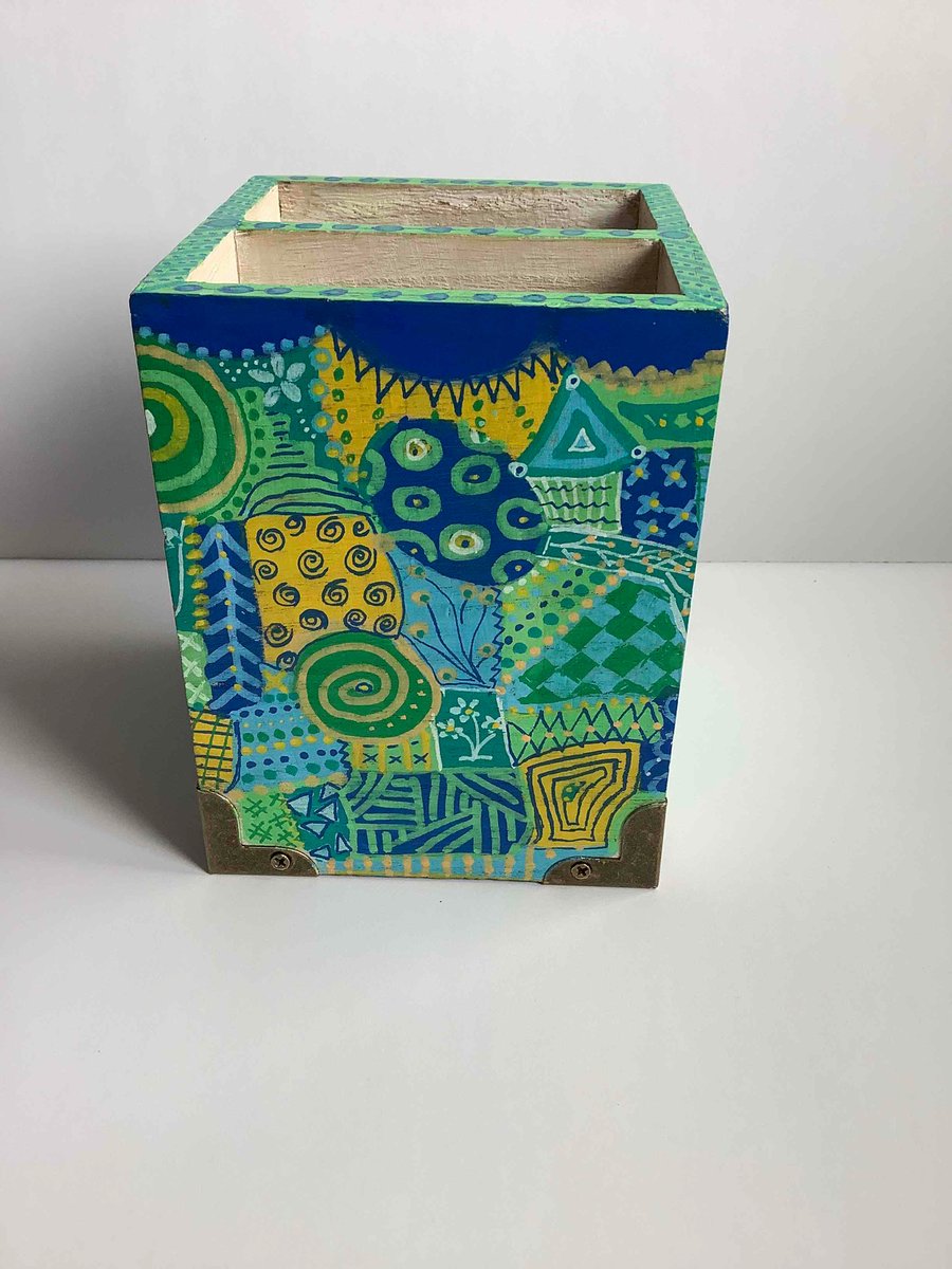 Quirky hand painted wooden holder