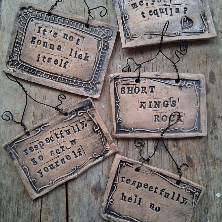 LAST ONE! rustic ceramic pottery sign-respectfully go scr-w yourself
