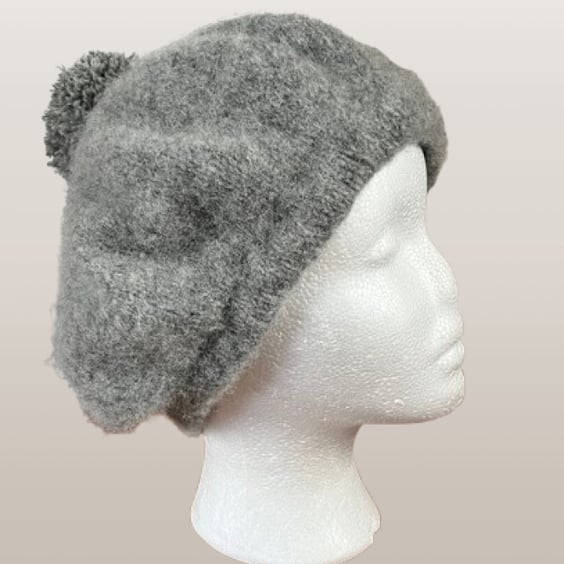 Hand Knitted and Felted Woman's Vintage Style Beret, Head Size 56cms - Pure Wool