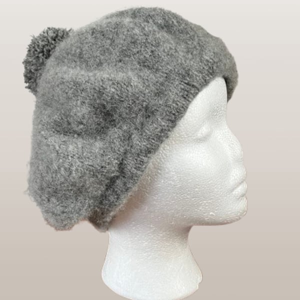 Hand Knitted and Felted Woman's Vintage Style Beret, Head Size 56cms - Pure Wool