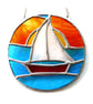 Sailboat Sunset Stained Glass Suncatcher Handmade Ring 033