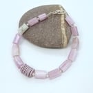 Gemstones Pink Kunzite & Porcelain Bracelet Sterling Silver Clasp