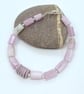 Gemstones Pink Kunzite & Porcelain Bracelet Sterling Silver Clasp