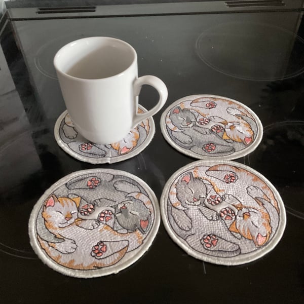 Cat coasters x4