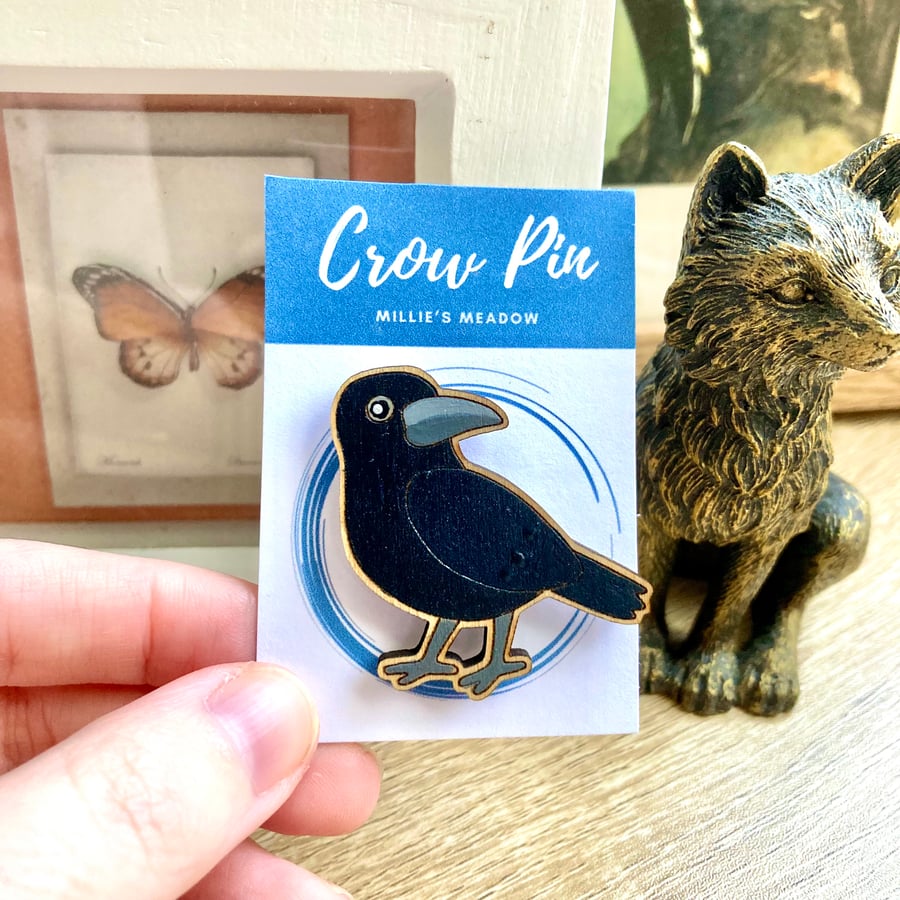 Crow pin badge brooch NEW DESIGN