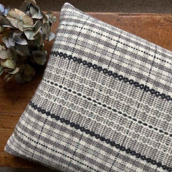 William cushion - Grey & Ecru. Handwoven in Wales
