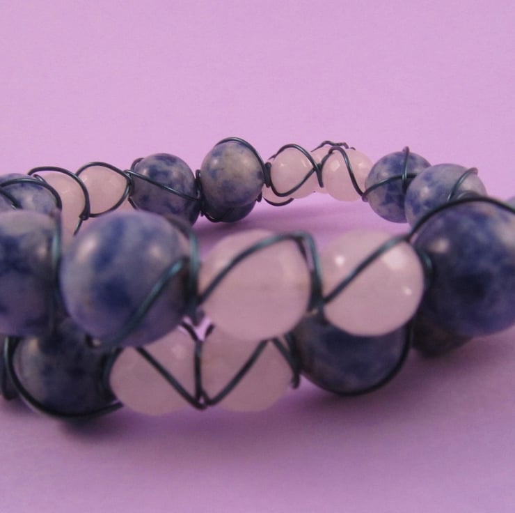 Blue Sodalite White Quartzite Wire Wrapped Memo... - Folksy