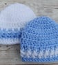 Baby Boy Hat, Blue and White Crochet Beanie Hats Preemie or 0 - 3 Months - Image 4