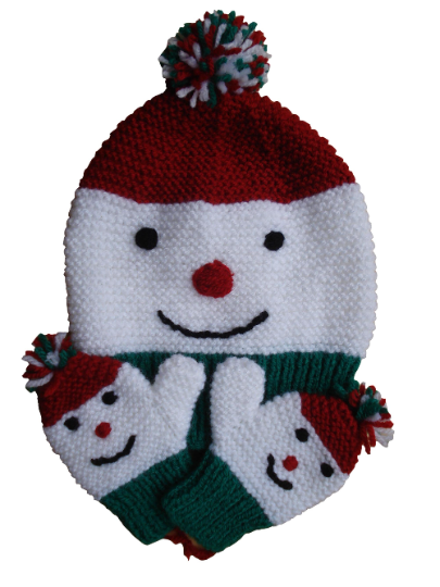 Hand Knitted Snowman Hat And Mittens Great Christmas Gift  2-4 Years (R346)