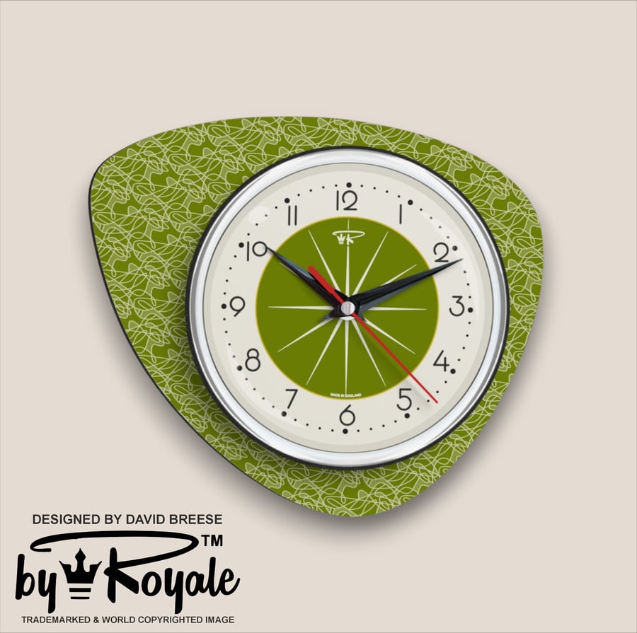Mid Century Modern Royalexe™ Laminate Clock By Royale - The Pebble Avocado Green