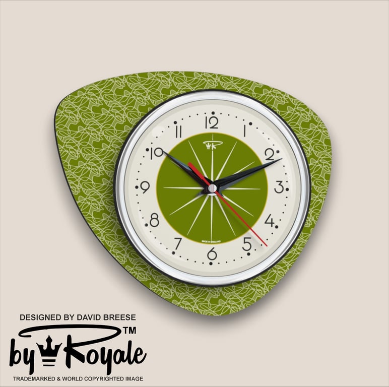 Mid Century Modern Royalexe™ Laminate Clock By Royale - The Pebble Avocado Green