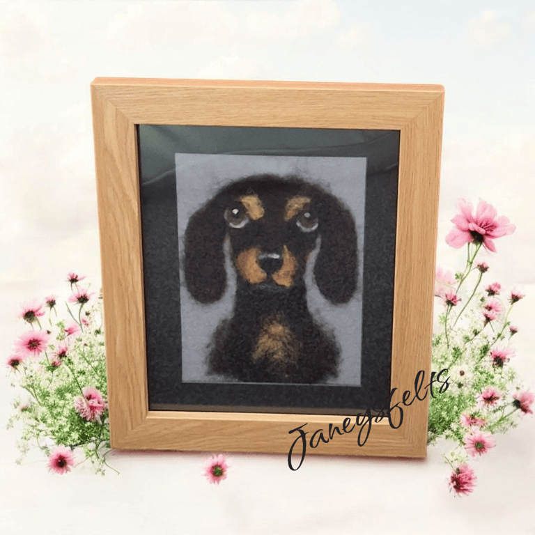 2d needle Felted Dachshund portrait 