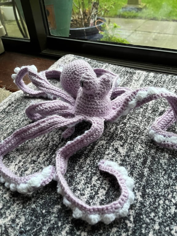 Lilac crotcheted octopus hand made medium size