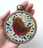 Christmas Robin Decoration, Tree decoration, Hoop Art, Embroidered Decoration - Image 1