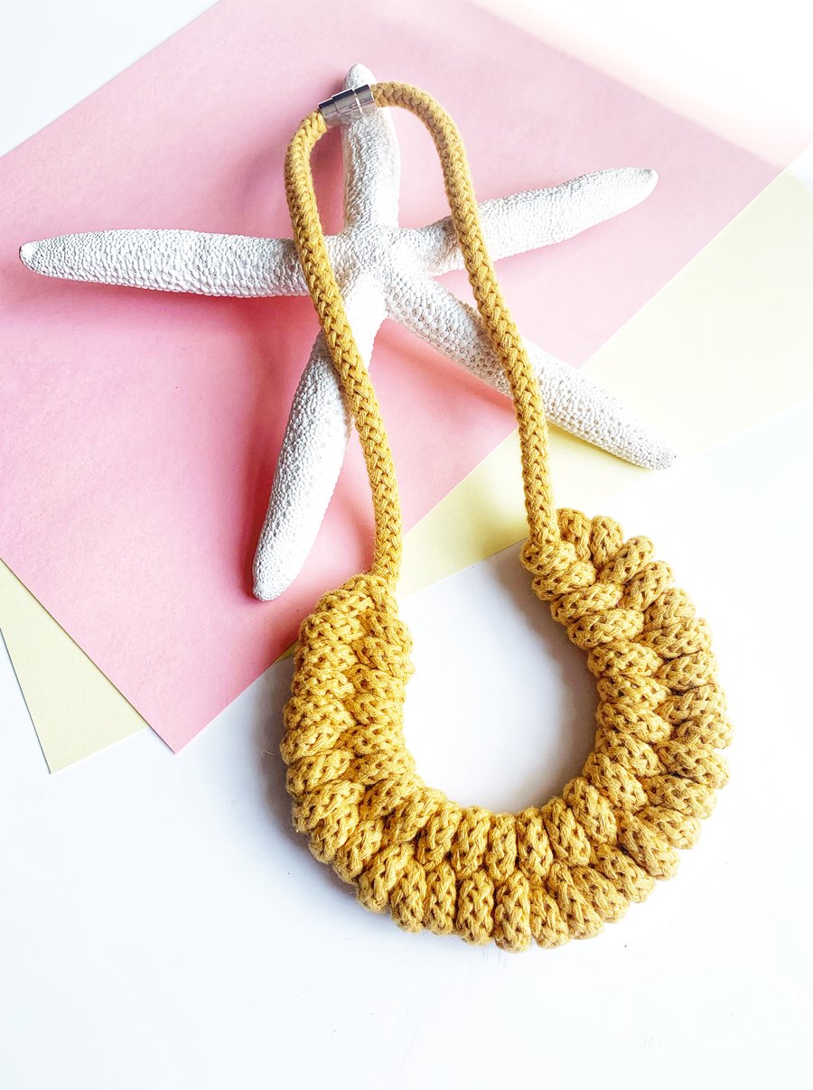 Mustard lightweight sustainable necklace made with biodegradable cotton rope