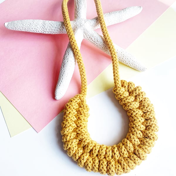 Mustard lightweight sustainable necklace made with biodegradable cotton rope