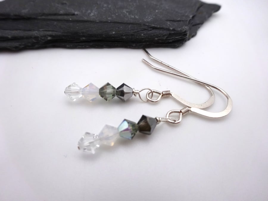 grey crystal earrings, sterling silver jewellery