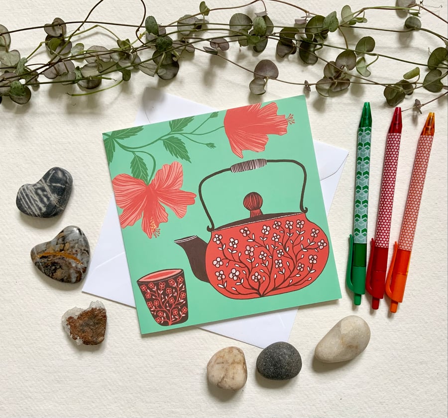 Hibiscus Tea, blank greetings card