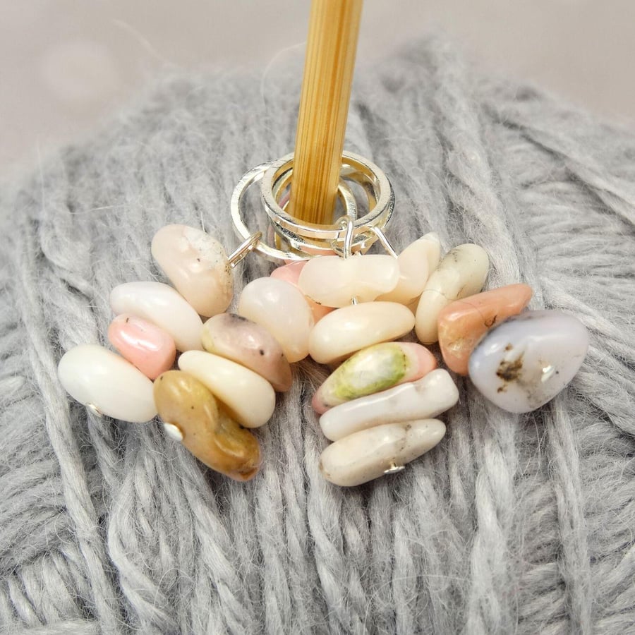 Gemstone Stitch Markers - Peruvian Opal Gemstone Chip Stitch Markers