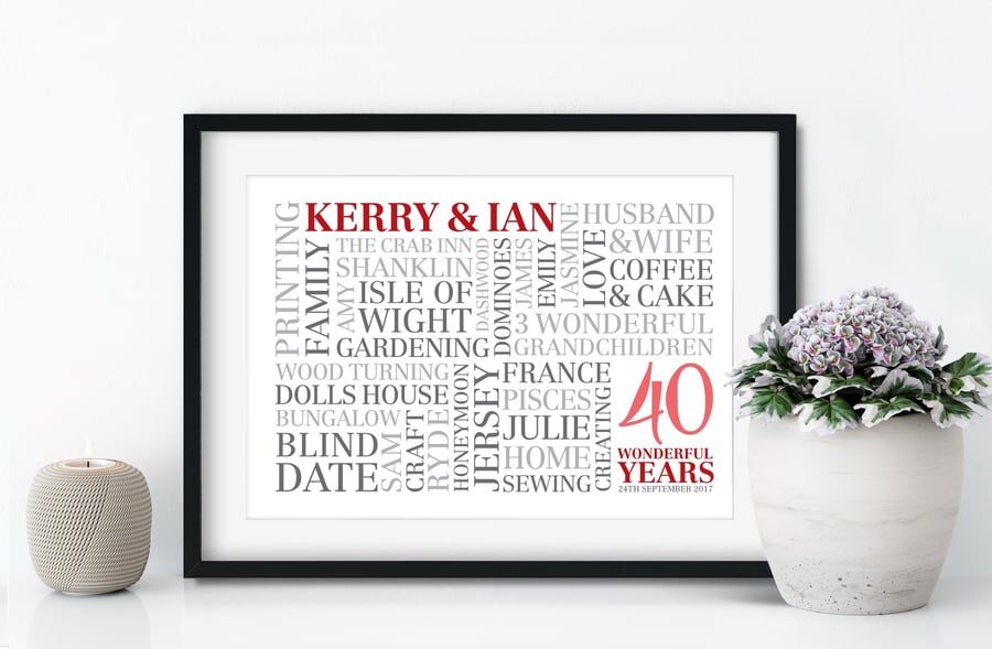 Personalised Ruby Anniversary Word Art - AN401