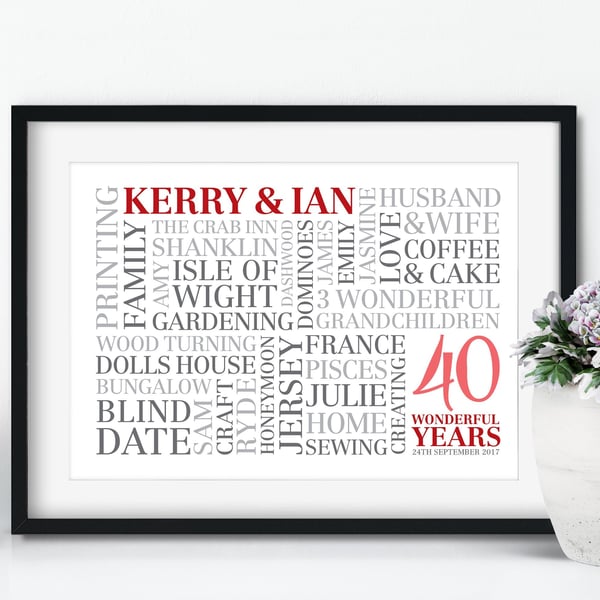 Personalised Ruby Anniversary Word Art - AN401