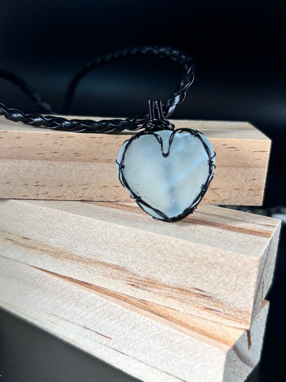 Sea glass heart pendant - Seafoam green - Made in Scotland