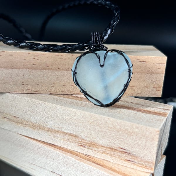 Sea glass heart pendant - Seafoam green - Made in Scotland