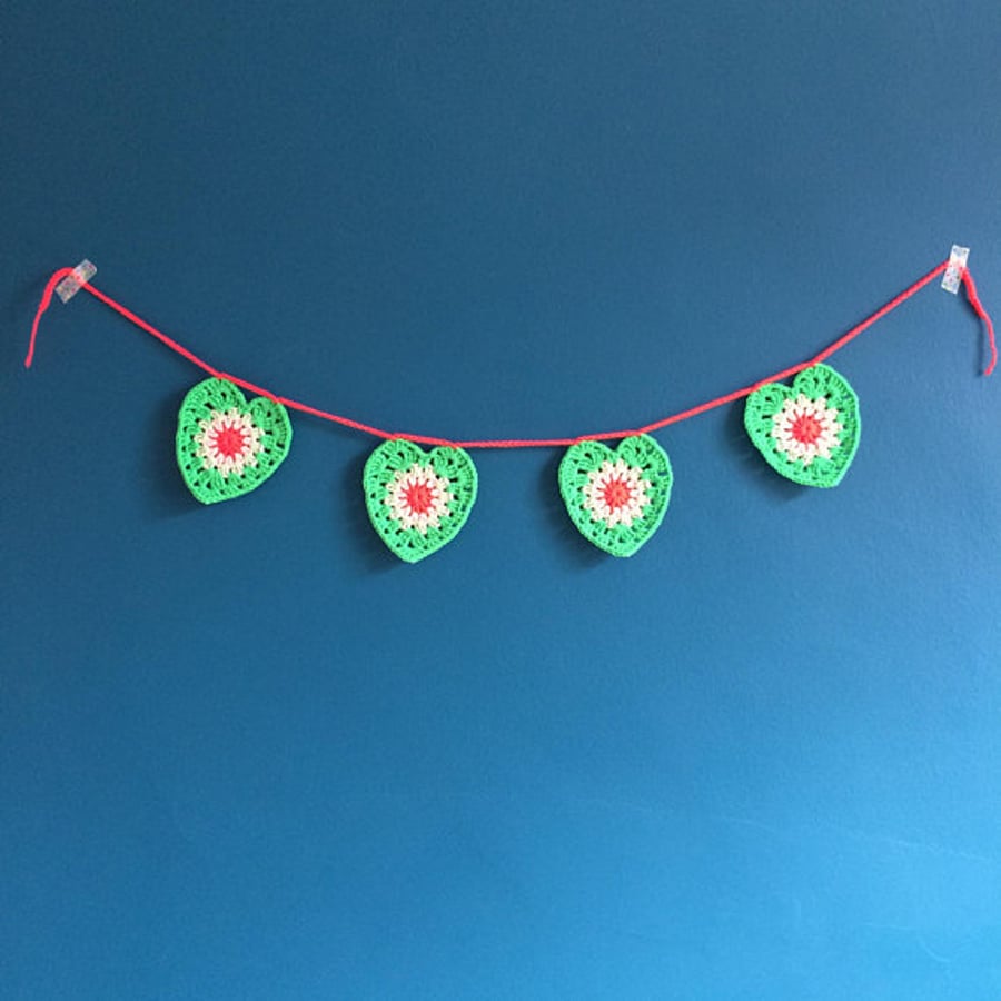 Crochet heart bunting - watermelon