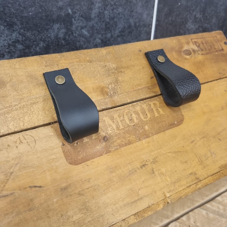 Genuine Leather Drawer Pulls BlackBlack Textured
