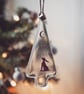Moongazing Hare Fused Glass Christmas Tree, wall art, window hanging, ornament