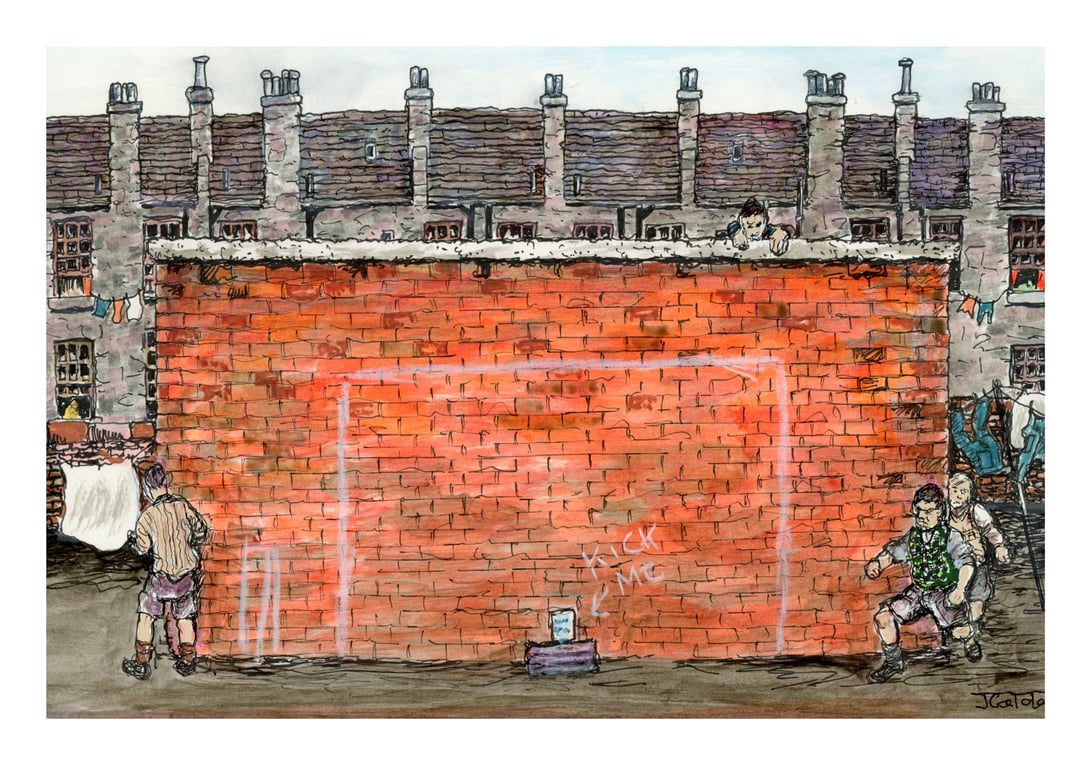 Glasgow Tenement Prints - Kick the can Ink Drawing