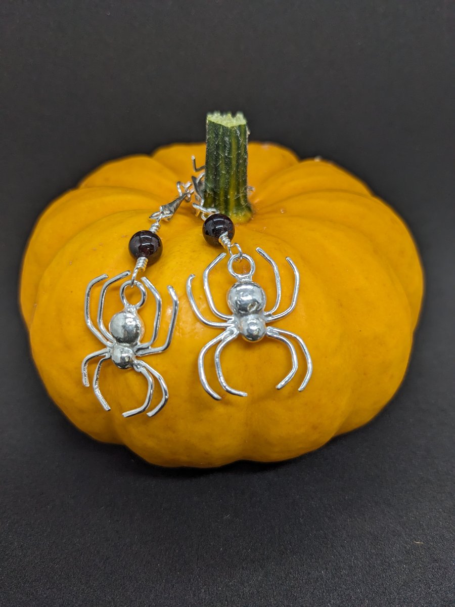 Sterling silver earrings, Handmade earrings, Spider earrings, Halloween earrings