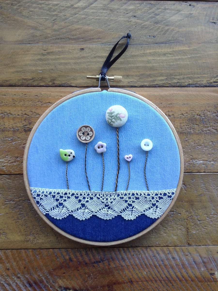 Button meadow embroidery hoop.