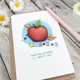 Red Apple Teacher Card - Personalised - Thank You Teacher - Teacher Assistant 